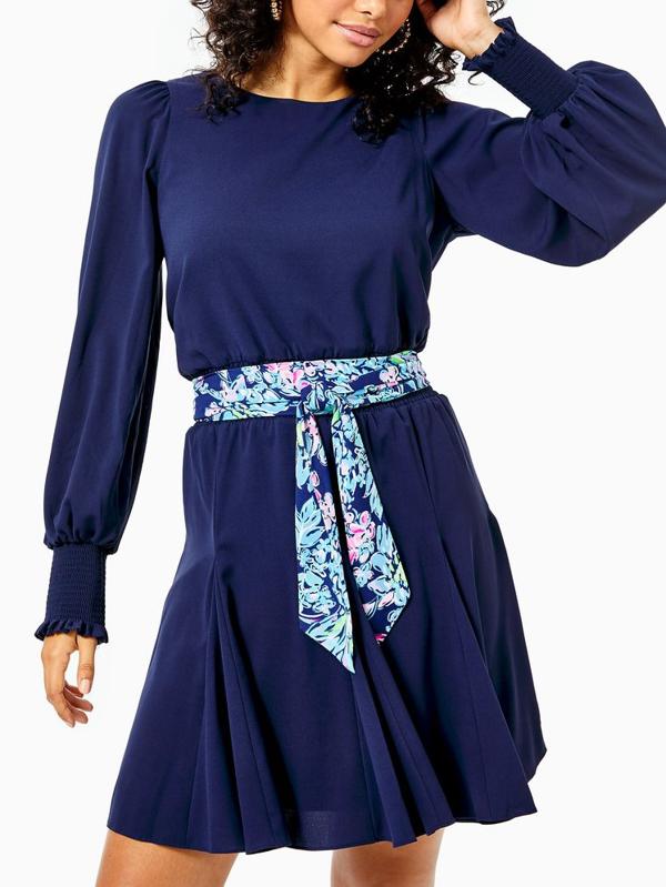 Lilly Pulitzer Lorella Long Sleeve Stretch Dress - Floral - Blue Multi/True Navy - 14