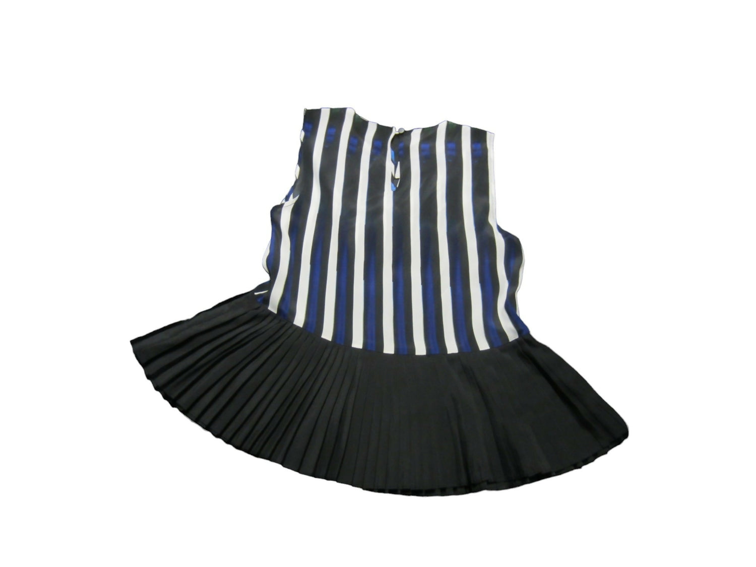 Nicole Miller NY Sleeveless Pleated Blouse - Geometric - Blue Multi/Multicolor - XS