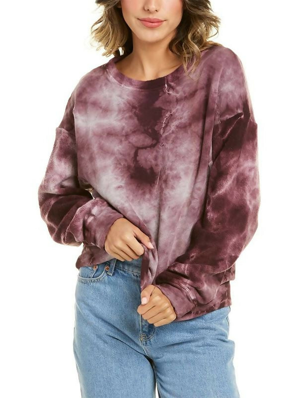 Michael Stars Ezra Cropped Pullover-Tie Dye-Purple/Multi Eggplant Size Medium