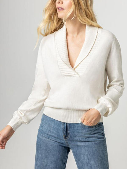 Lilla P Shawl Collar Cotton Cashmere Blend Pullover Sweater - /Off White - L