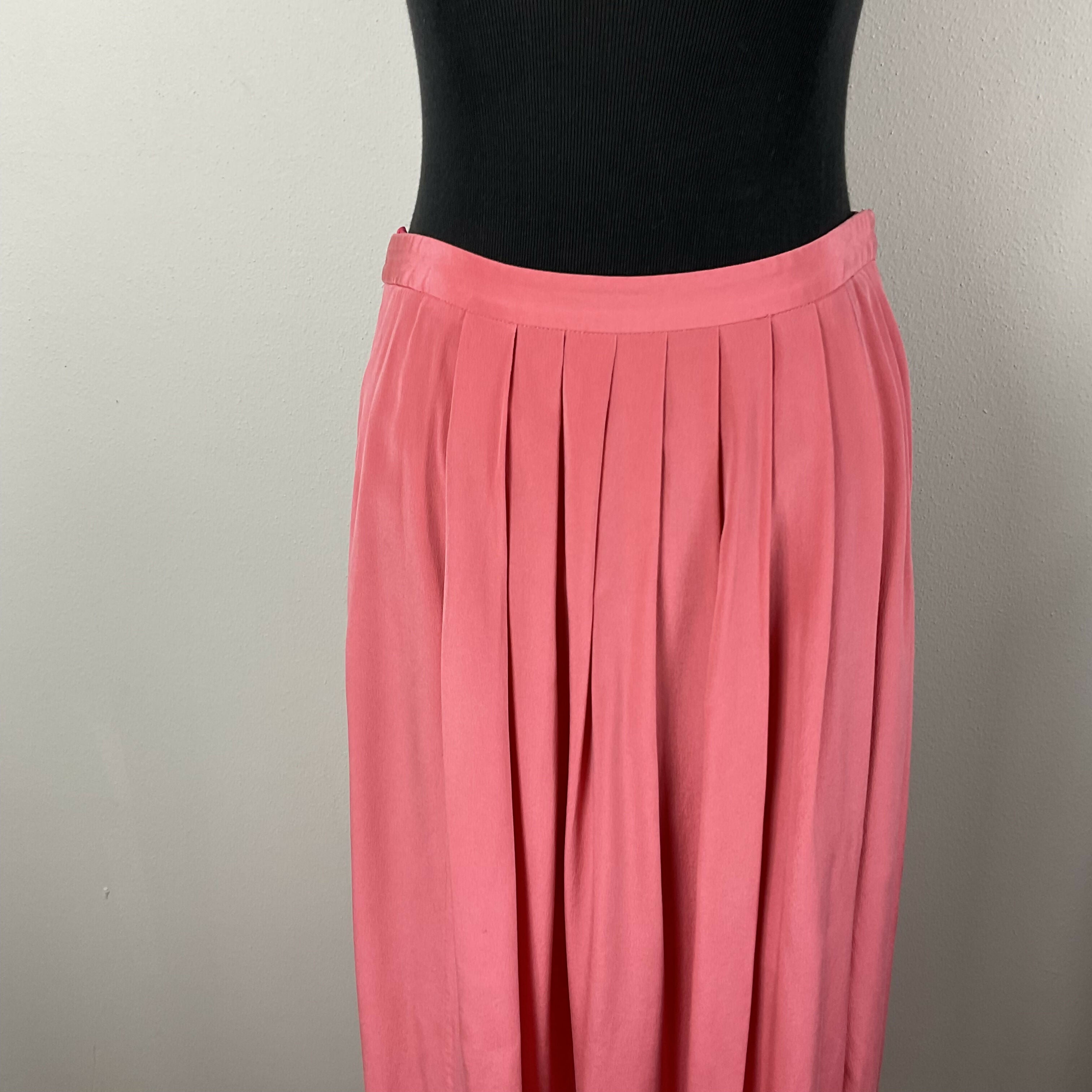 Tibi Pleated Silk Maxi Skirt - Coral Pink - 8