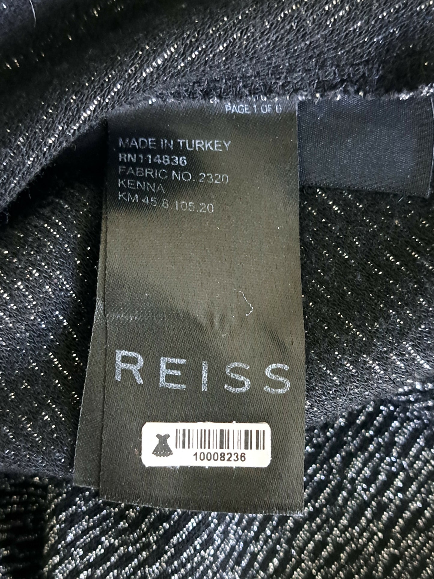 Reiss Long Sleeve Open Back Shimmer Top-Black-Multi Small