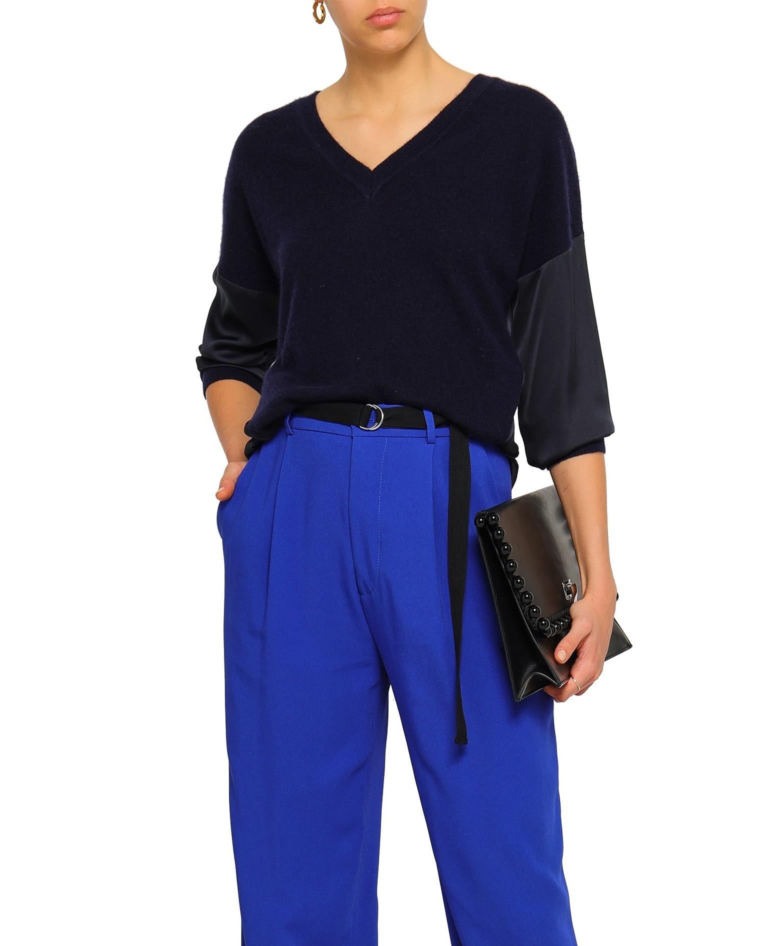 Amanda Wakeley Satin Paneled Cashmere and Wool Blend Sweater - /Navy