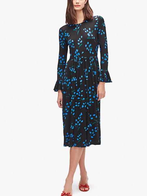 Kate Spade New York Bell Sleeve Floral Midi Dress-Floral-Black/Blue/Multi-6