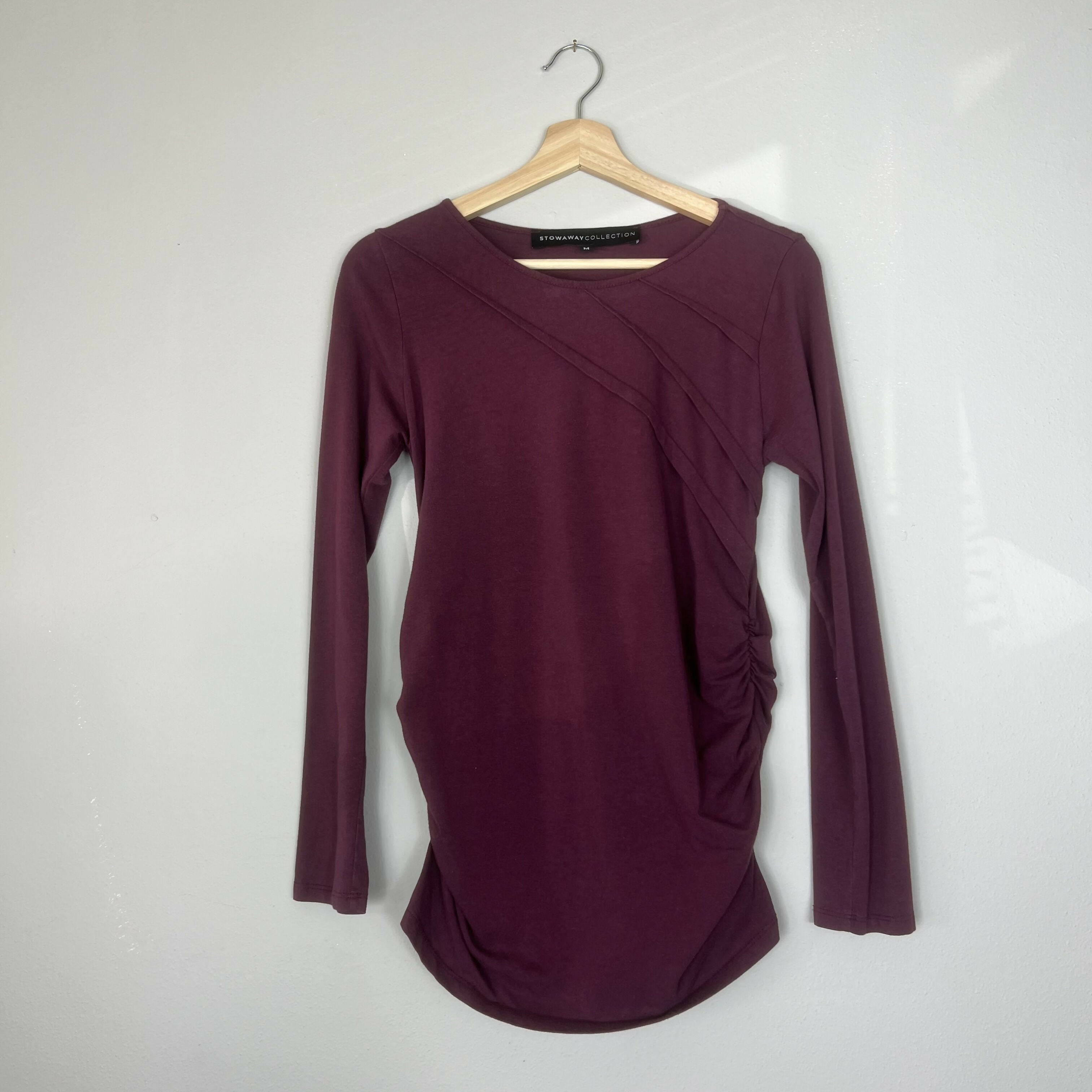 Stowaway Sunburst Maternity Top Burgundy Purple Medium