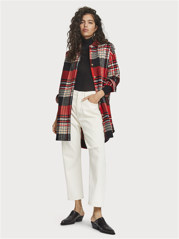 Scotch &amp; Soda Oversized Brushed Cotton Button-Down Shirt - Plaid - Red Multi/0221