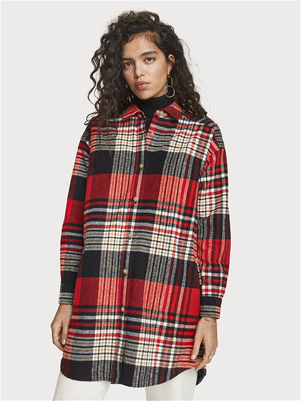 Scotch &amp; Soda Oversized Brushed Cotton Button-Down Shirt - Plaid - Red Multi/0221
