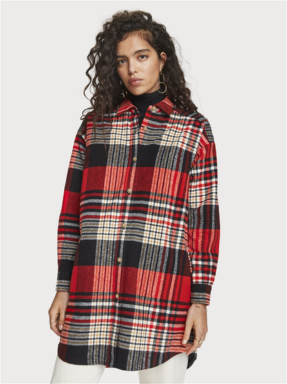 Scotch &amp; Soda Oversized Brushed Cotton Button-Down Shirt - Plaid - Red Multi/0221