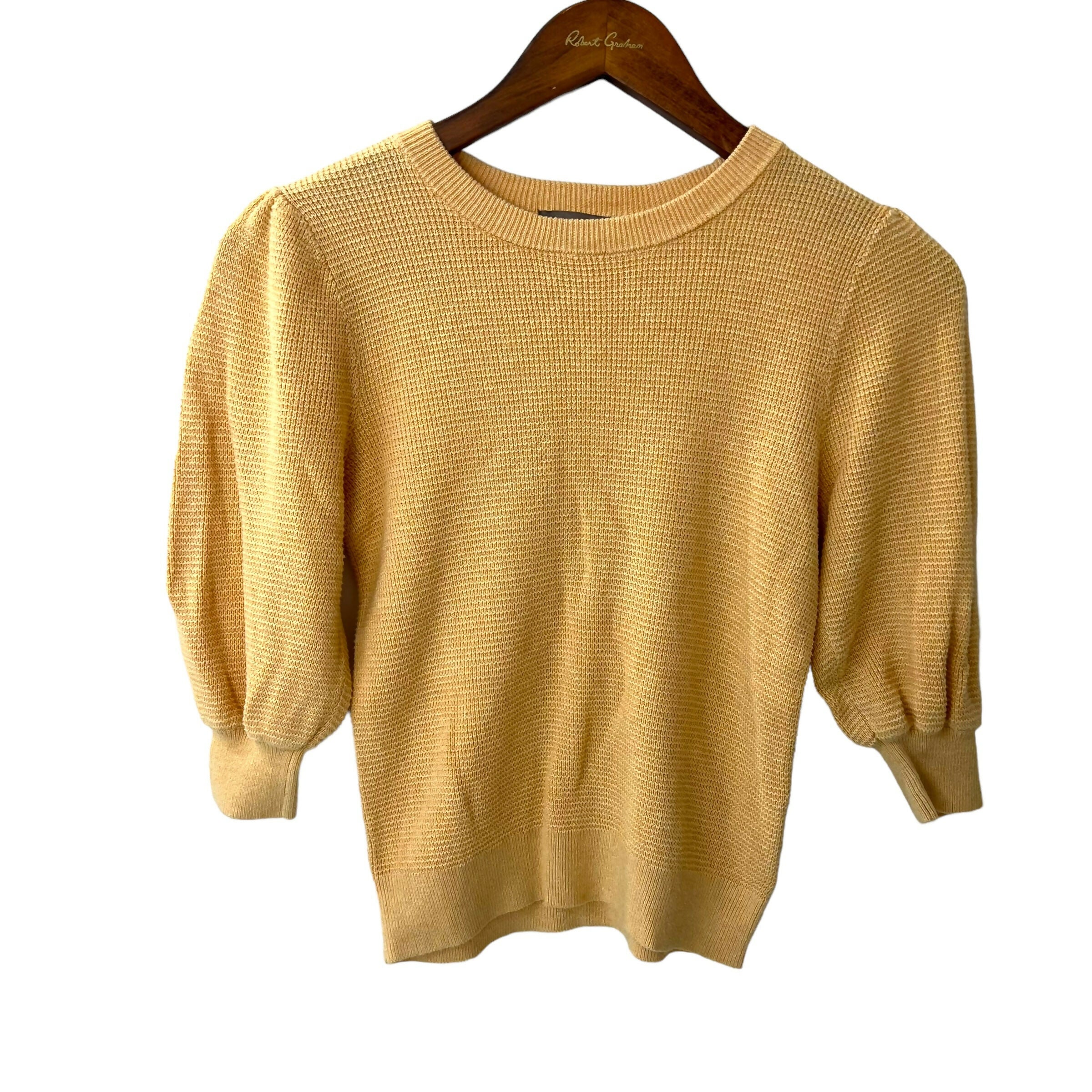 Lila P Puff Sleeve Yellow Sweater Lightweight Pullover XS