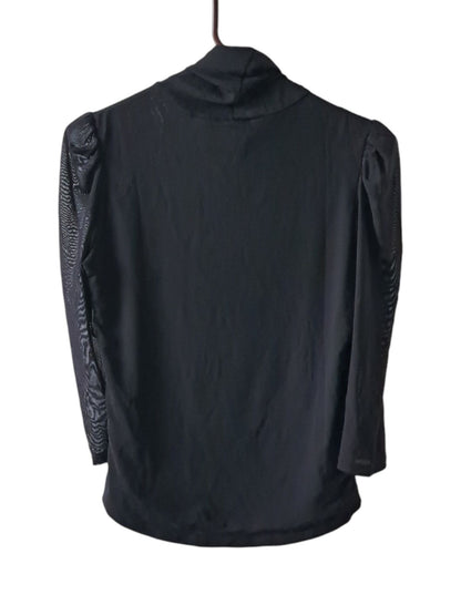 T Tahari Mesh Three Quarter Sleeve Turtleneck Blouse - Black- Medium