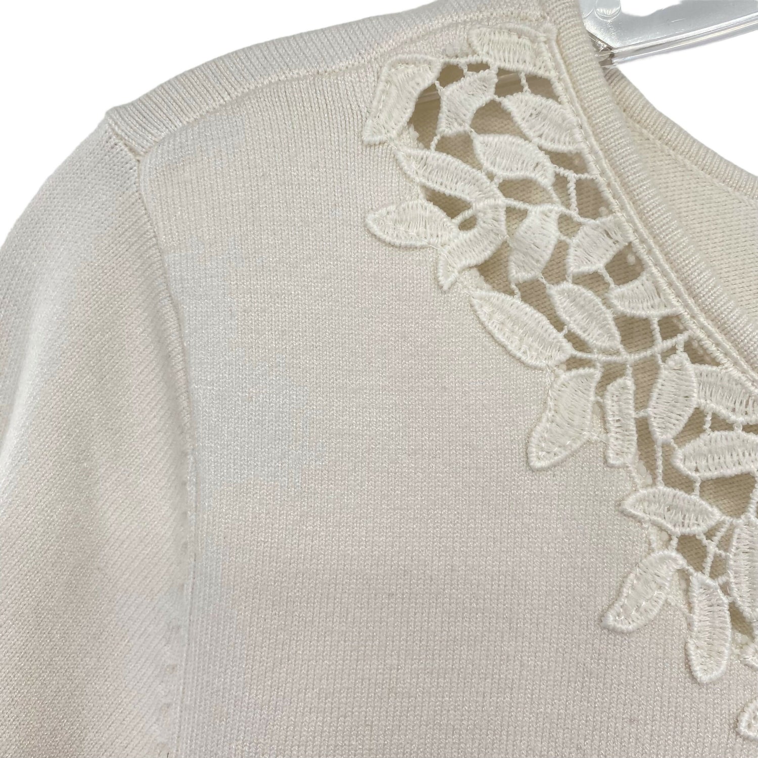 Eliza J Ivory Lace Overlay Sweater Dress Long Sleeve Knee Length