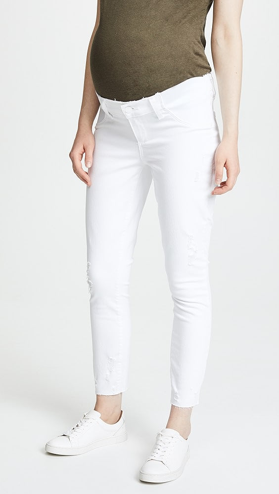 Paige Maternity Cropped Distressed Raw Hem Jeans - /White - 31M