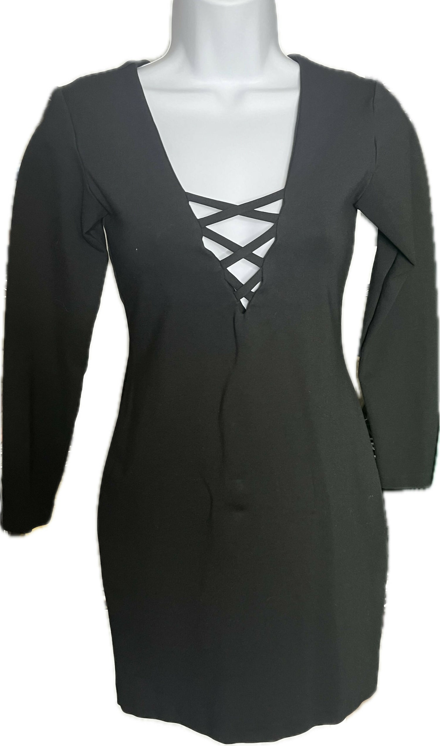 Amanda Uprichard long sleeve Criss-Cross Deep V Mini Sheath Dress Black size P