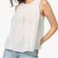 Lilla P High Crew Neck Smocked Tank Blouse - Geometric - Off White Multi/Triangle Print - L