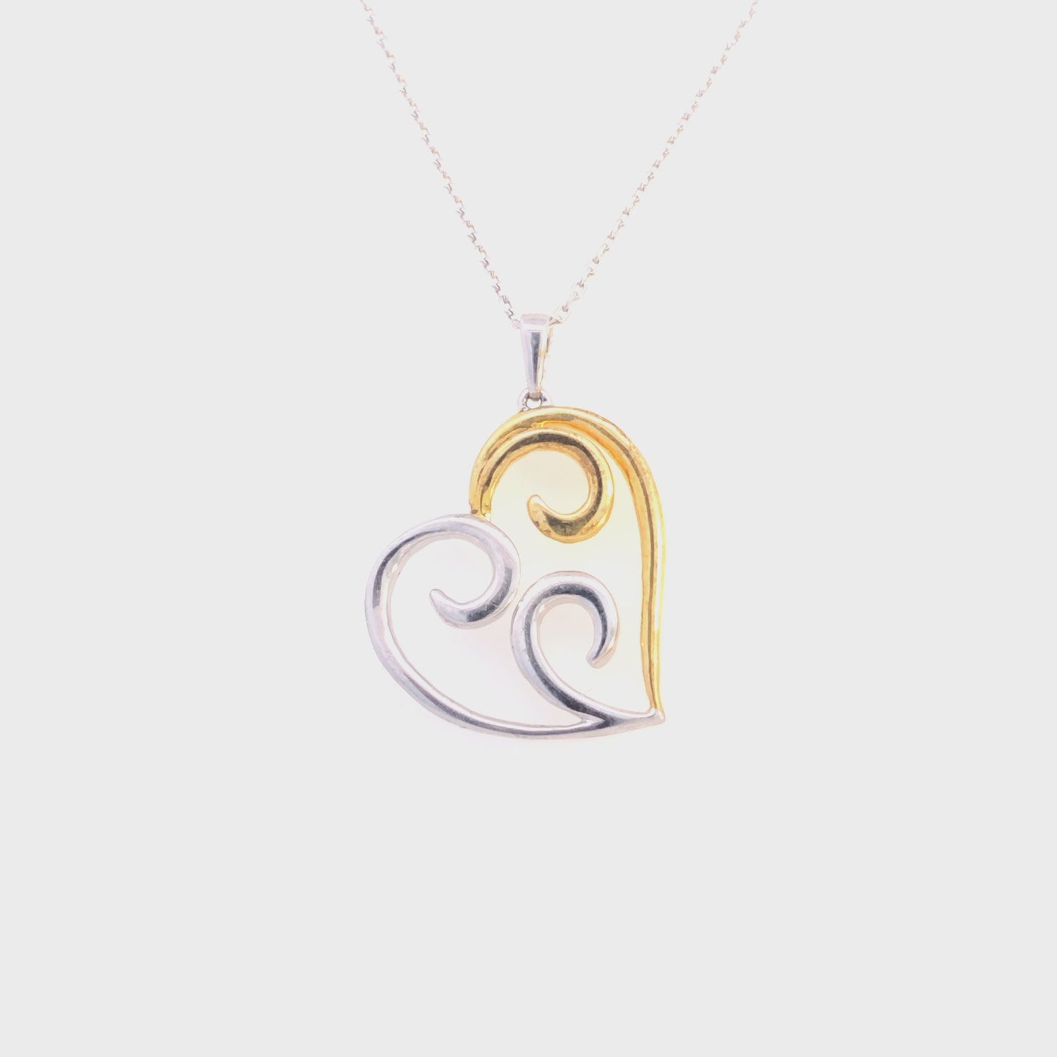 Haus of Brilliance 10K Yellow Gold Over .925 Sterling Silver Open Heart with Swirls 18&quot; Box Chain Pendant Necklace