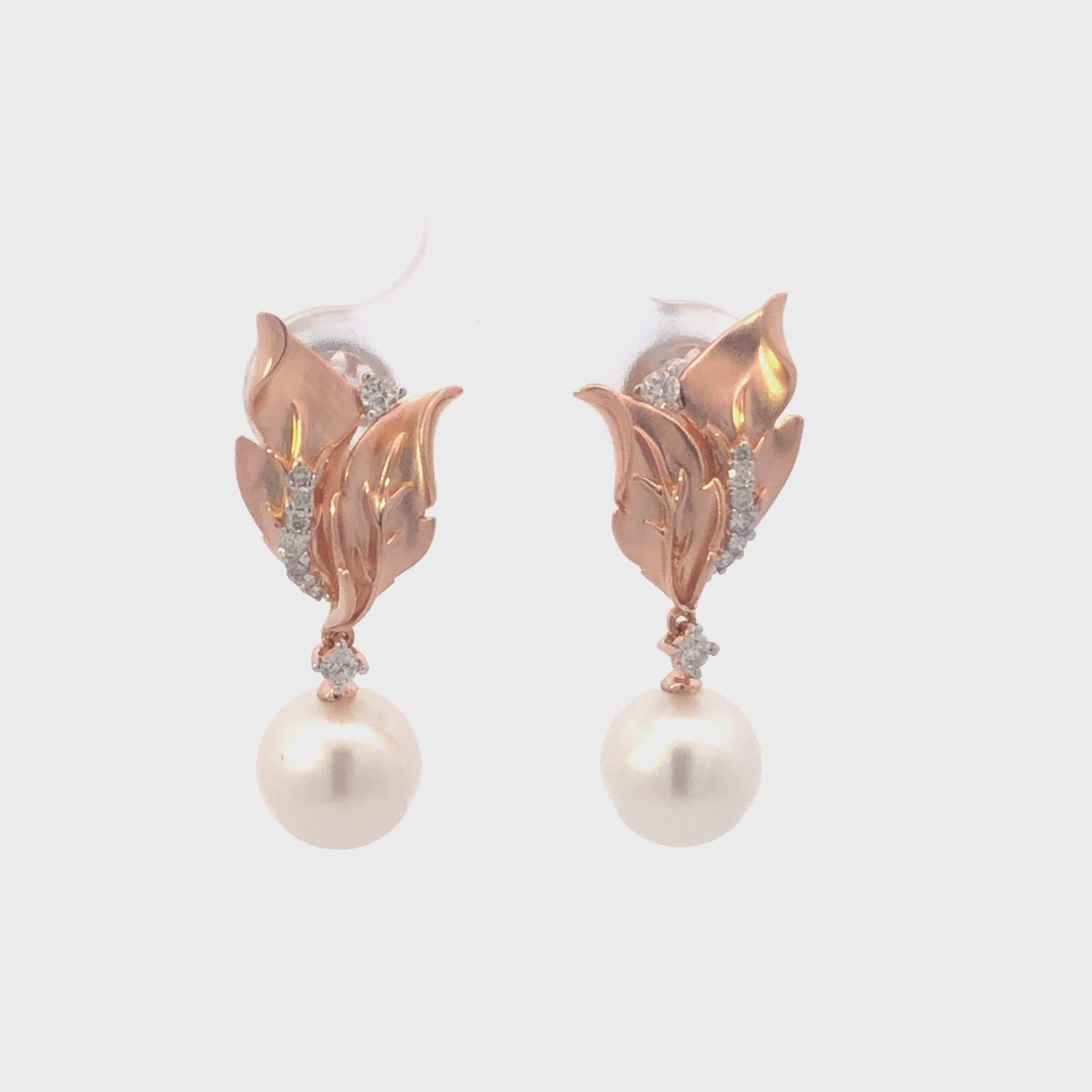 Haus of Brilliance 14K Rose Gold 1/6 Cttw Round Diamond and 8mm Round Pearl Floral Drop Stud Earrings (H-I Color, I1-I2 Clarity)