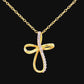 Haus of Brilliance 10K Yellow Gold Plated .925 Sterling Silver Diamond Accent Cross Ribbon 18" Pendant Necklace (I-J Color, I2-I3 Clarity)