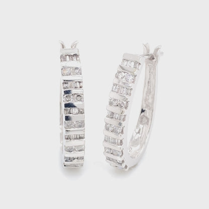 Haus of Brilliance 10K White Gold 1.0 Cttw Round and Baguette-Cut Diamond Hoop Earrings (I-J Color, I2-I3 Clarity)