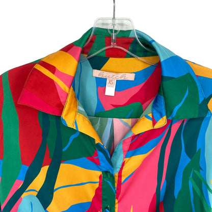 Hutch Tropical Print V-Neck Tie-Front Blouse XS Long Sleeve Multicolor