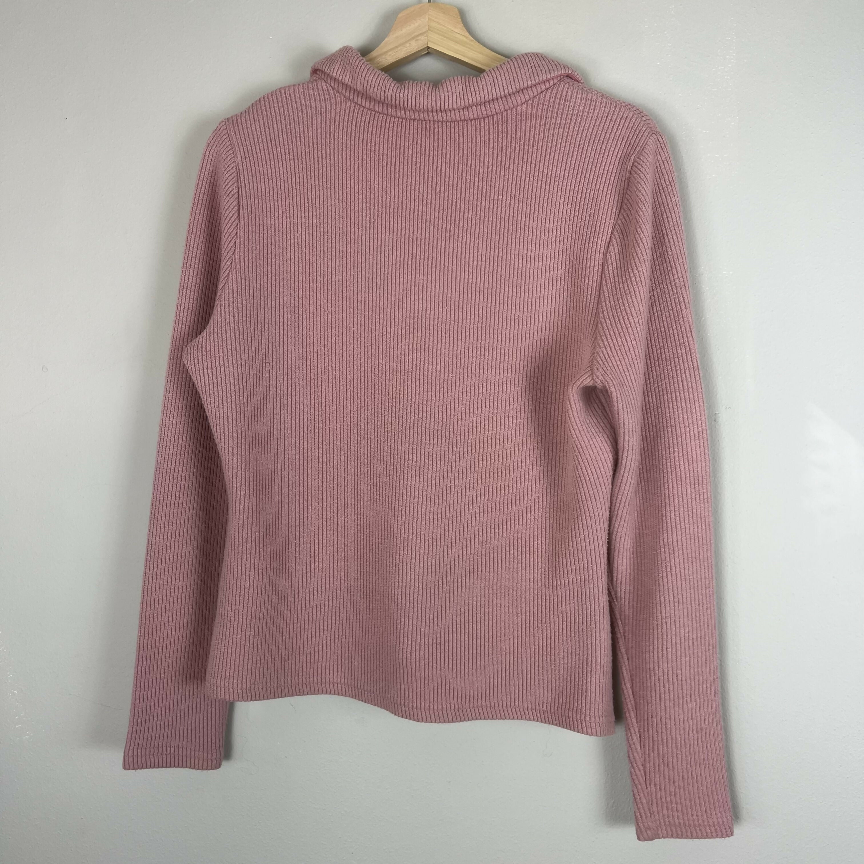 Walter Baker Spread Collar Hudson Rib Knit Top in Dusty Pink XL