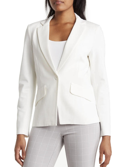 Amanda + Chelsea Classic One-Button Ponte Knit Blazer - White