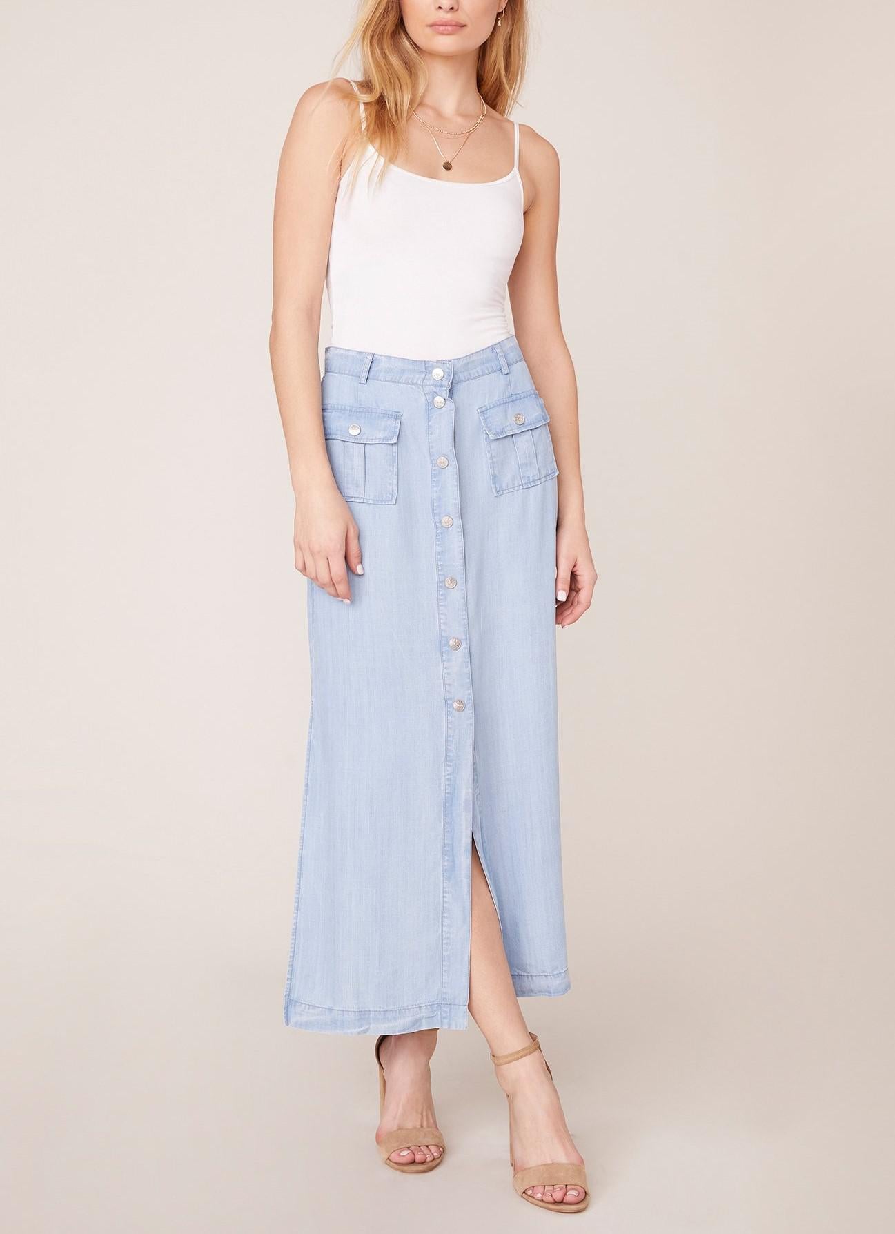 BB Dakota Let it Indigo Chambray Midi Skirt