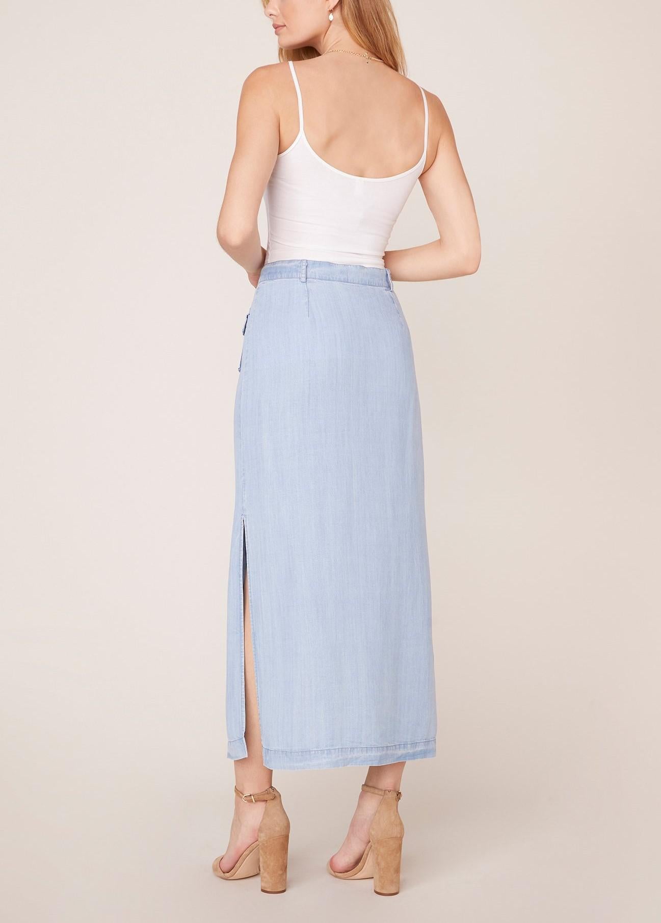 BB Dakota Let it Indigo Chambray Midi Skirt