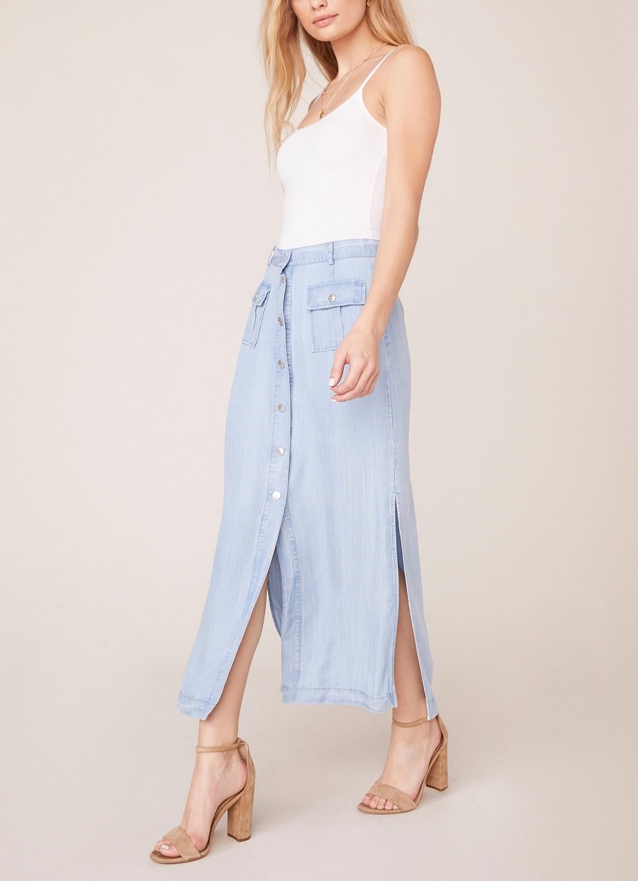 BB Dakota Let it Indigo Chambray Midi Skirt