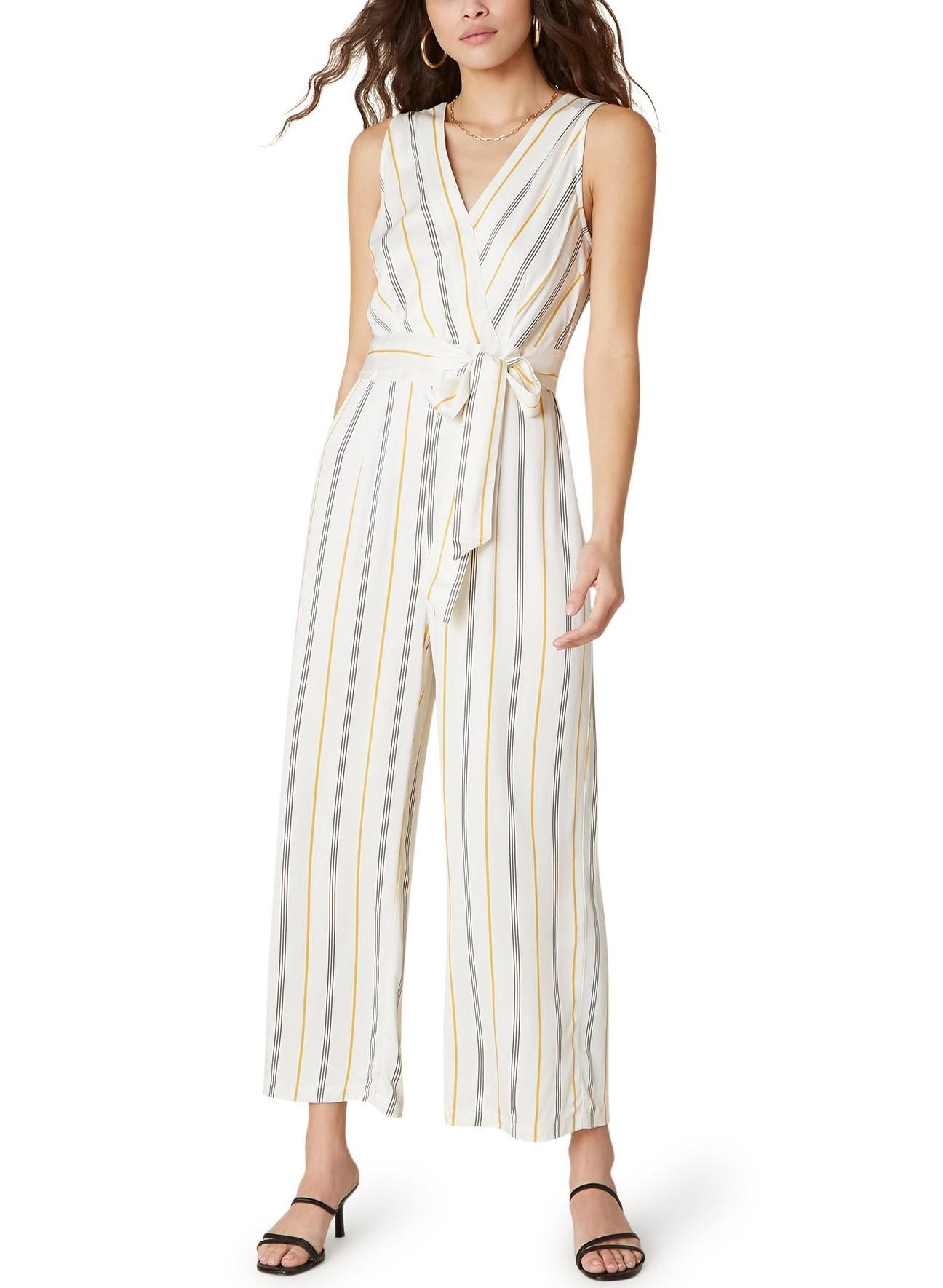 BB Dakota Rayon Belted Jumpsuit - Stripes - White Multi/Ivory