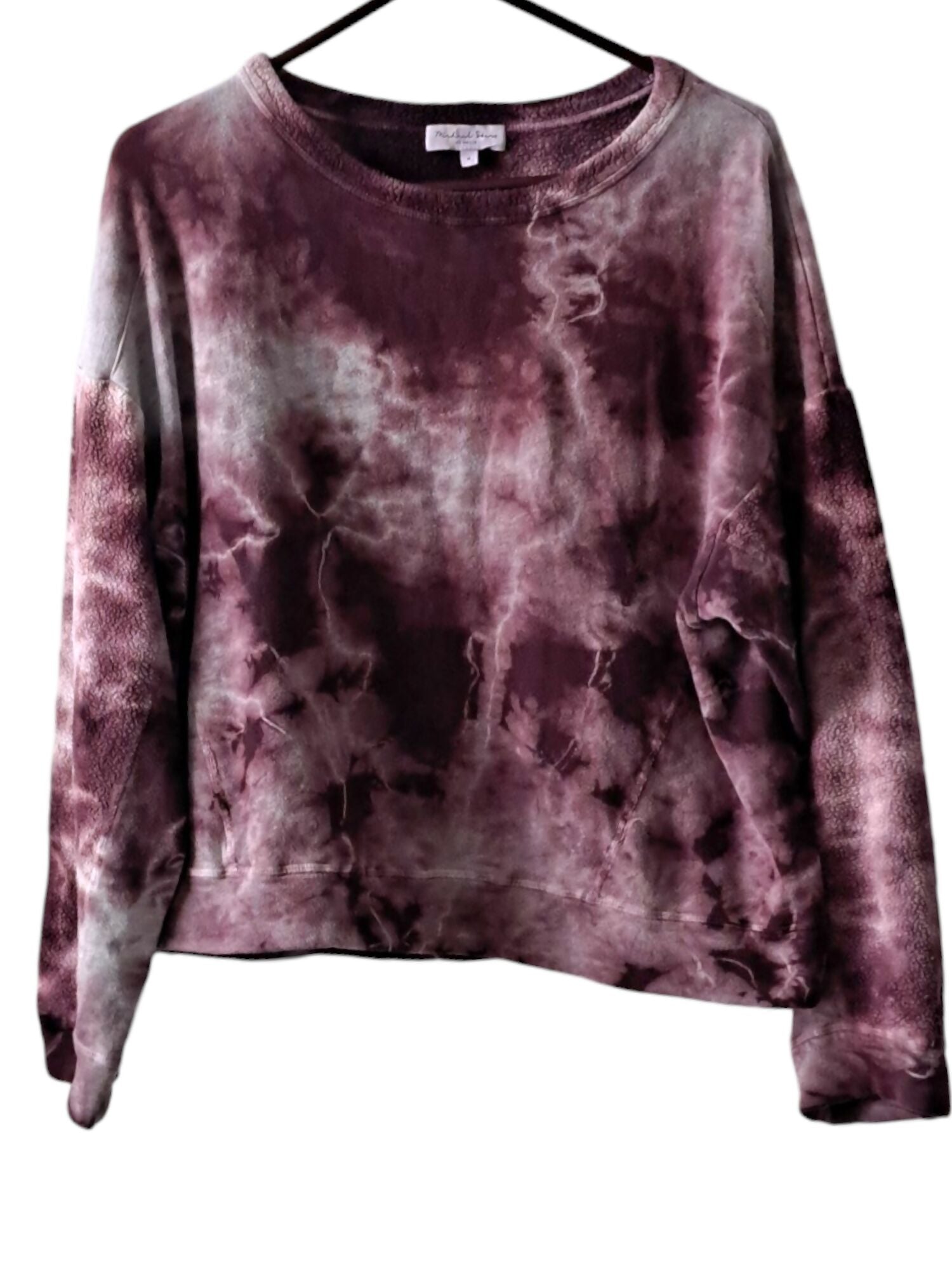 Michael Stars Ezra Cropped Pullover-Tie Dye-Purple/Multi Eggplant Size Medium