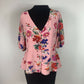 Yumi Kim Short Elastic Sleeve Button Front Blouse - Floral - Pink Multi/Sunnyside Pink (Silk Blend) - L