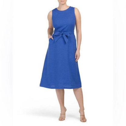 Nicole Miller NY Linen Fit and Flare Midi Dress - /Blue