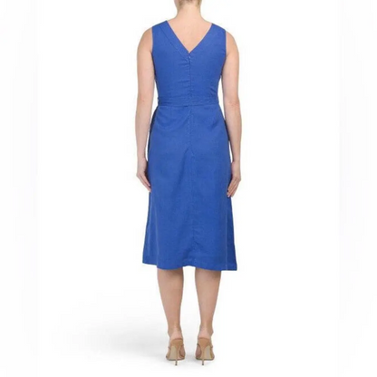 Nicole Miller NY Linen Fit and Flare Midi Dress - /Blue