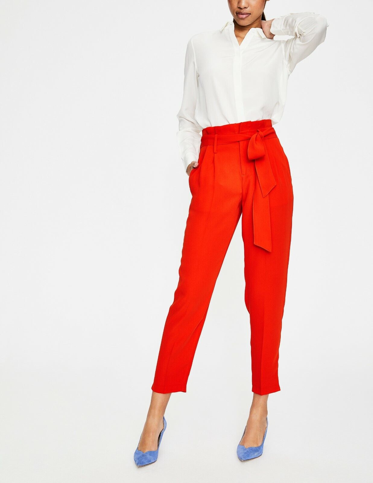 Boden High-Rise Paperbag-Waist Trousers - Red - 10