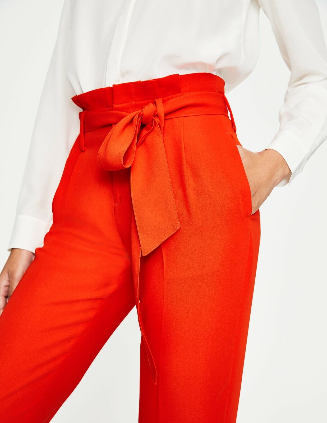 Boden High-Rise Paperbag-Waist Trousers - Red - 10