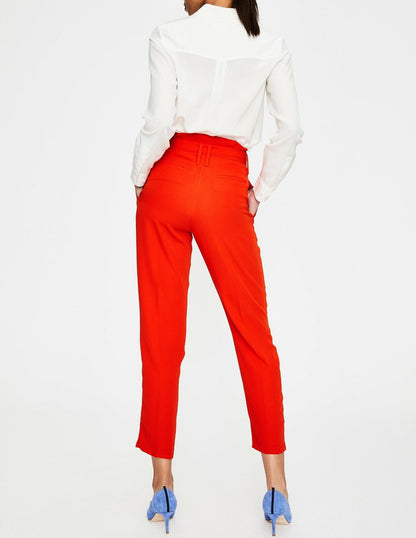 Boden High-Rise Paperbag-Waist Trousers - Red - 10