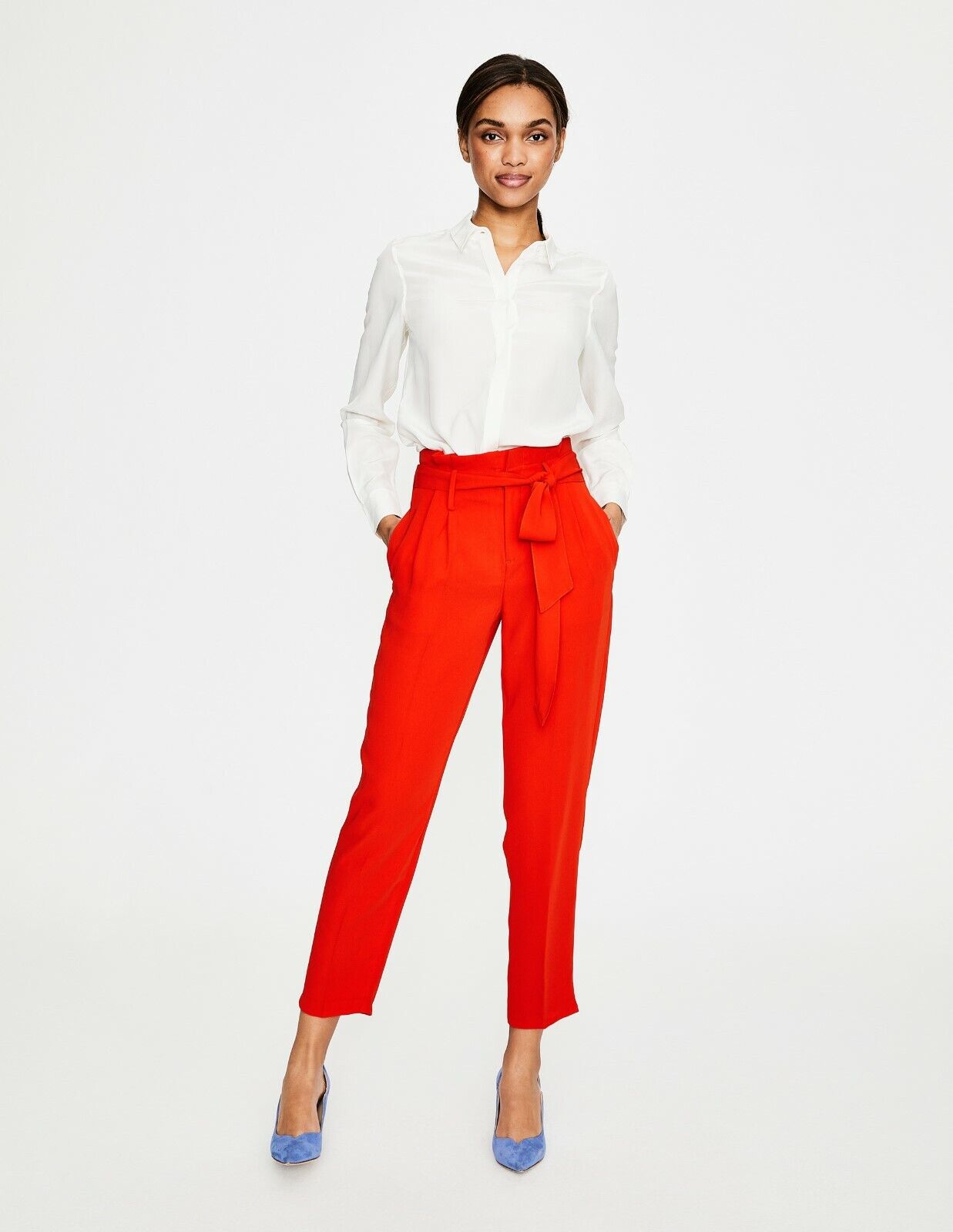 Boden High-Rise Paperbag-Waist Trousers - Red - 10