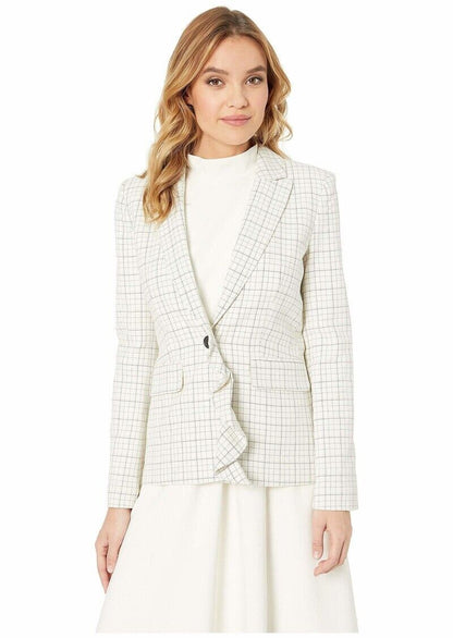 Joie Cotton Ruffled Blazer - Plaid - White Multi/Porcelain