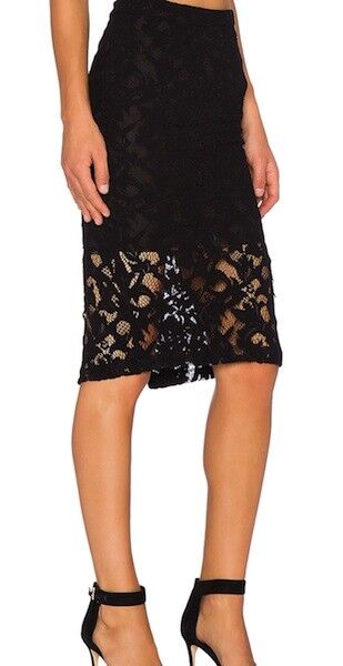 Parker Mid-Rise Lace Overlay Pencil Skirt - Black