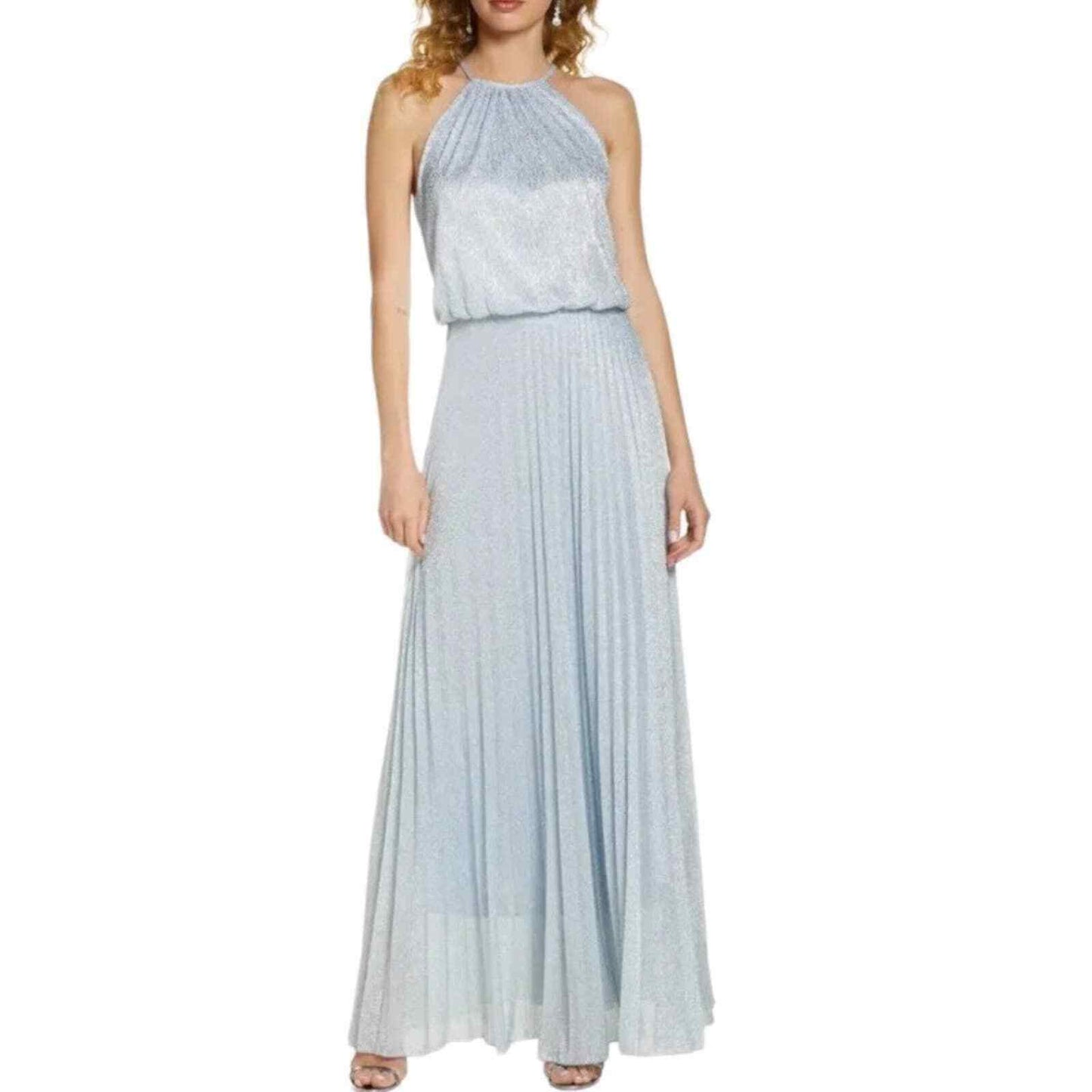 Glitter Blouson A Line Gown Blue Multi Sparkle