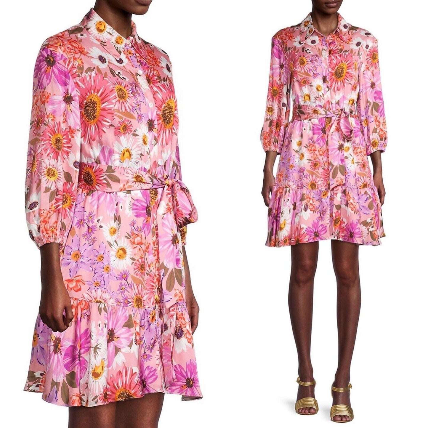 Rachel Parcell Fit & Flare Tiered Hem Shirt Dress - Floral - Pink Multi/Botanical