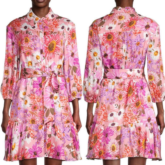 Rachel Parcell Fit & Flare Tiered Hem Shirt Dress - Floral - Pink Multi/Botanical