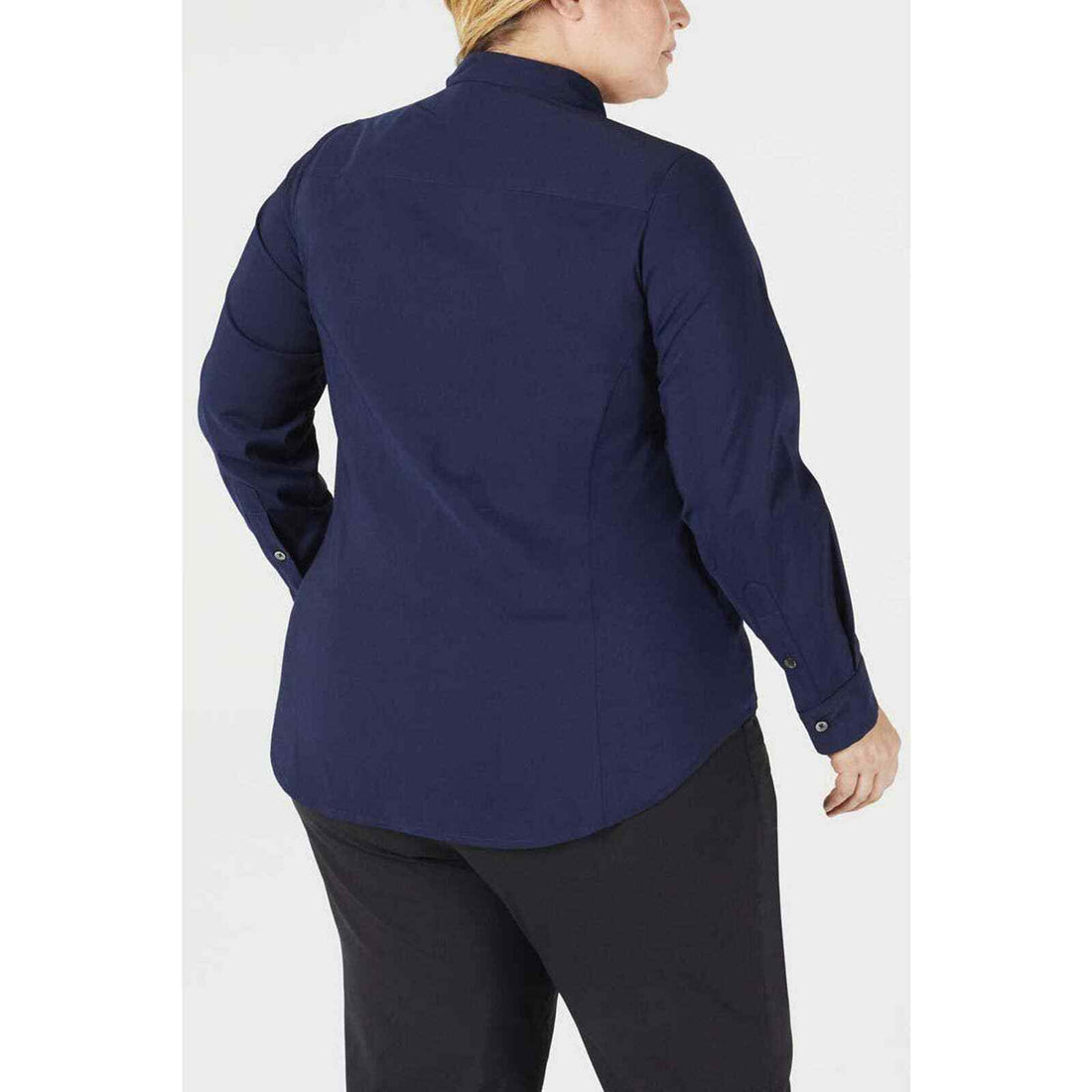 Pari Passu Mandarin Collar Button Up Shirt Fit B: &quot;Curvier Body Type&quot; - Navy