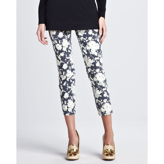 Tory Burch Mid-Rise Floral Skinny Jeans - Floral - Gray/Dark Gray - 25