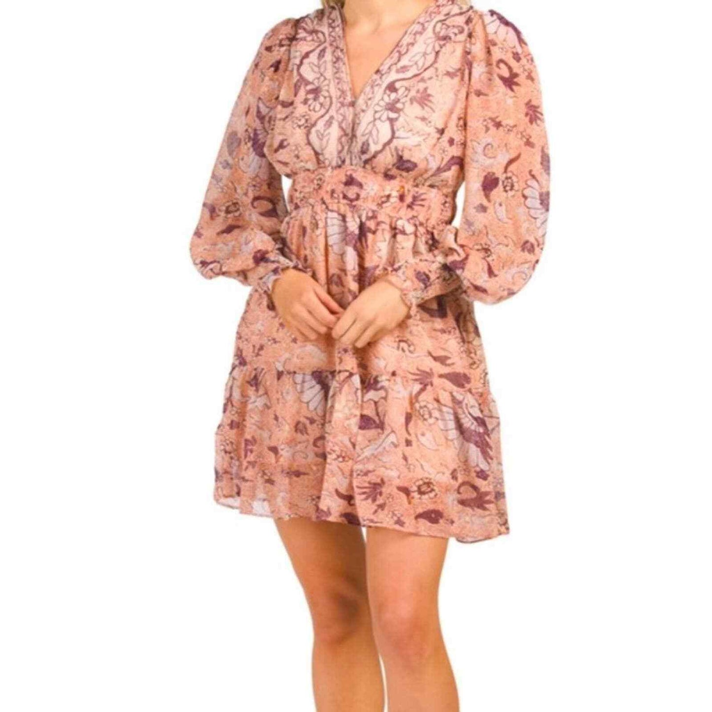 One Pretty Time Floral Boho V-Neck Flowy Degage Feminine Dress