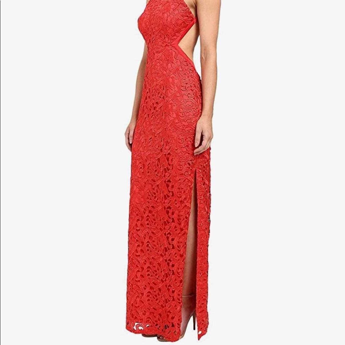 Halter Lace Column Sparkly Sleeveless Prom Gown
