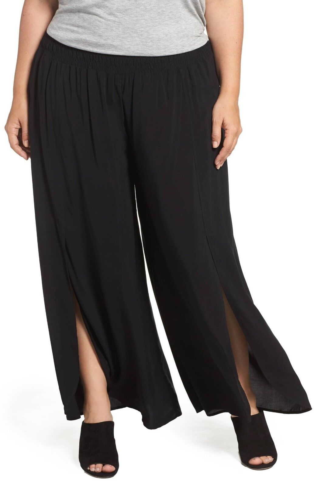 Tart Front Slit Flowly Pants - Black