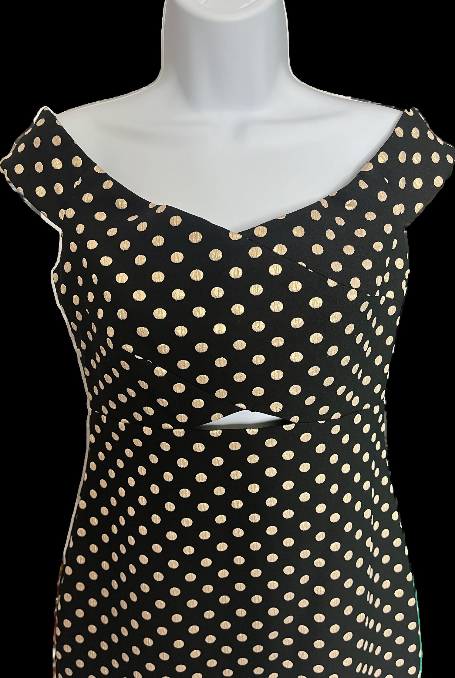 Nicole Miller NY Off the Shoulder Polka-Dot Jaquard Sheath Dress Black Gold 8