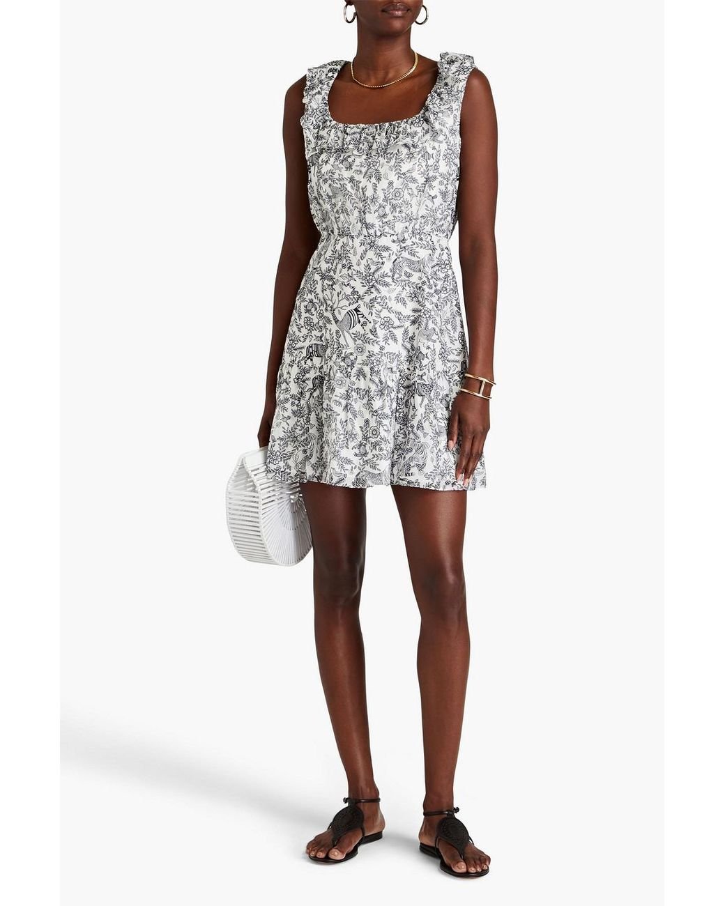 Saloni Misha Mini Dress - Floral - White Multi/Ivory Rashastan Black