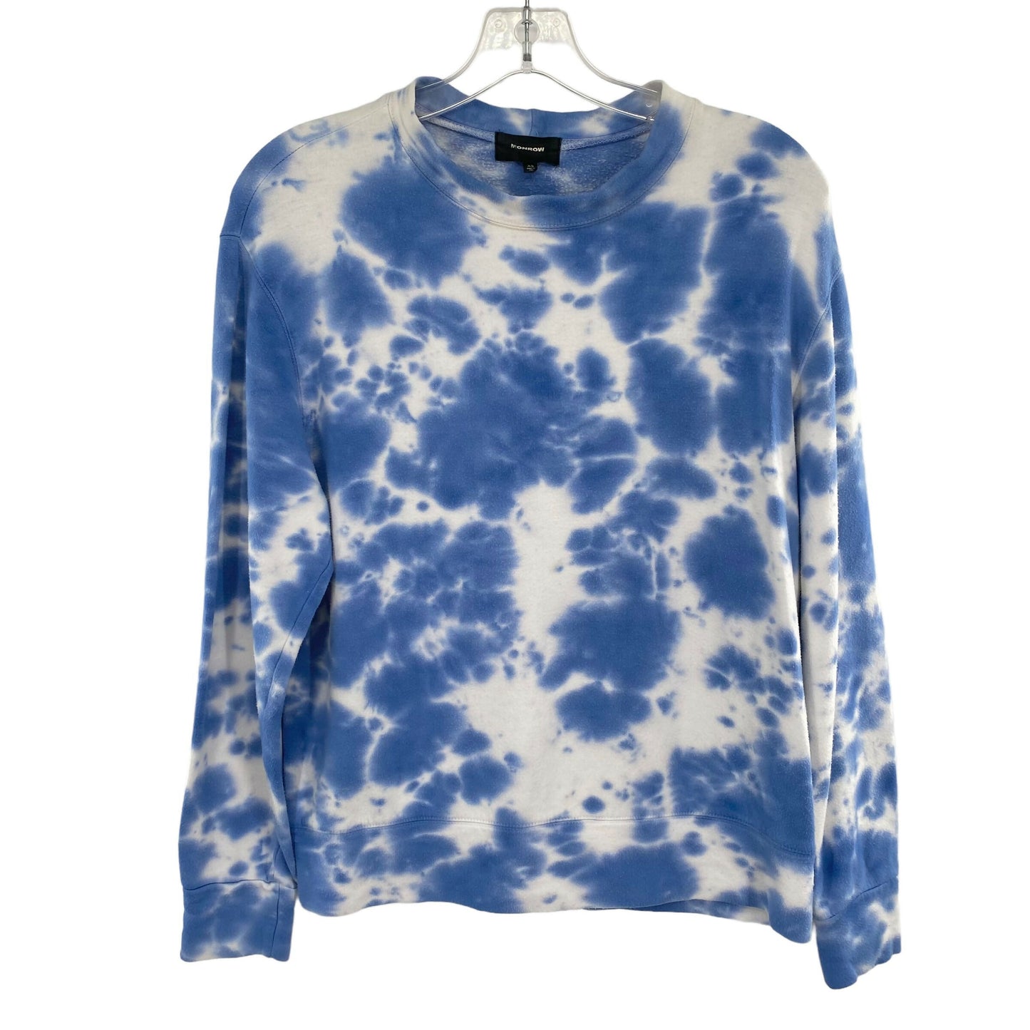 Monrow Women's XS Tie Dyed Boyfriend Sweatshirt Blue White Long Sleeve Crew Neck